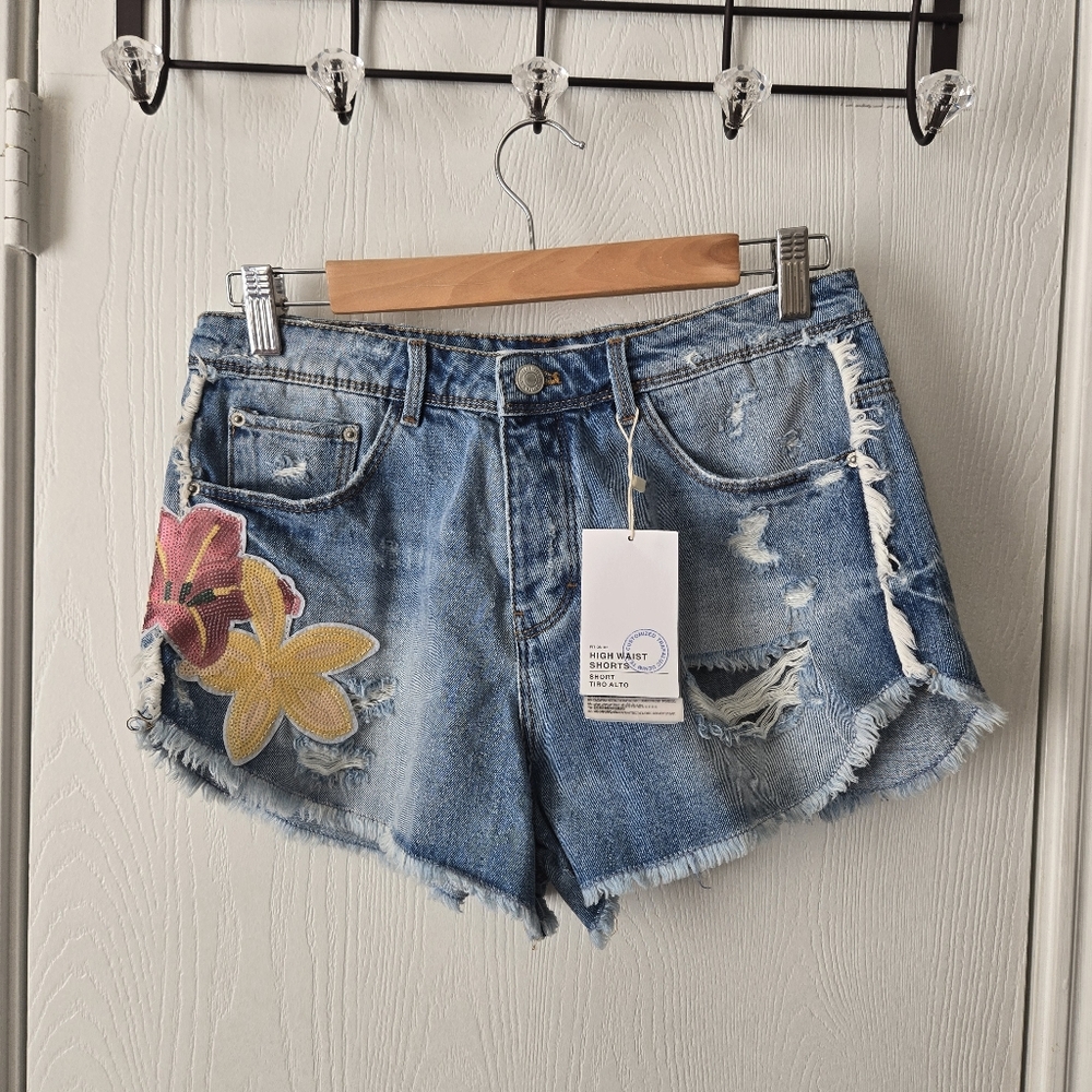 Zara High Waist Denim Shorts